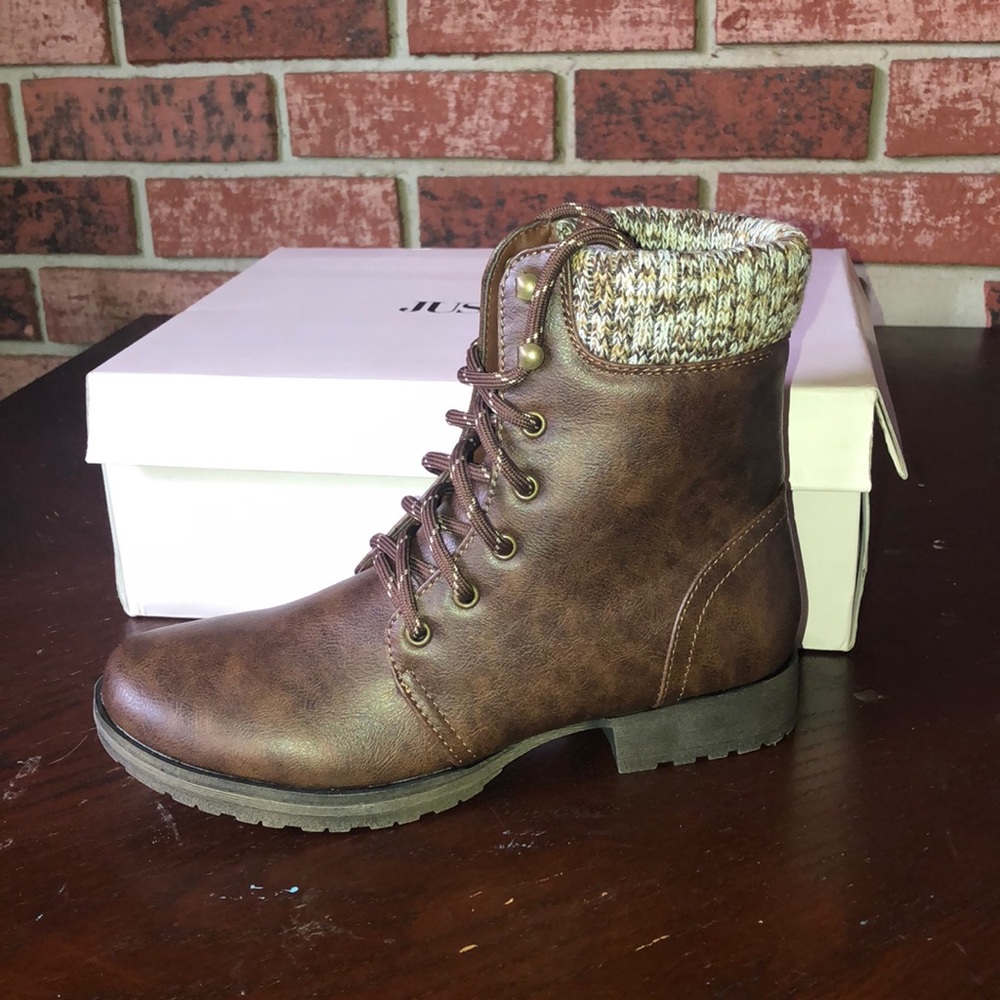 JustFab Nyaling Sweater Cuff Lace Up Boot